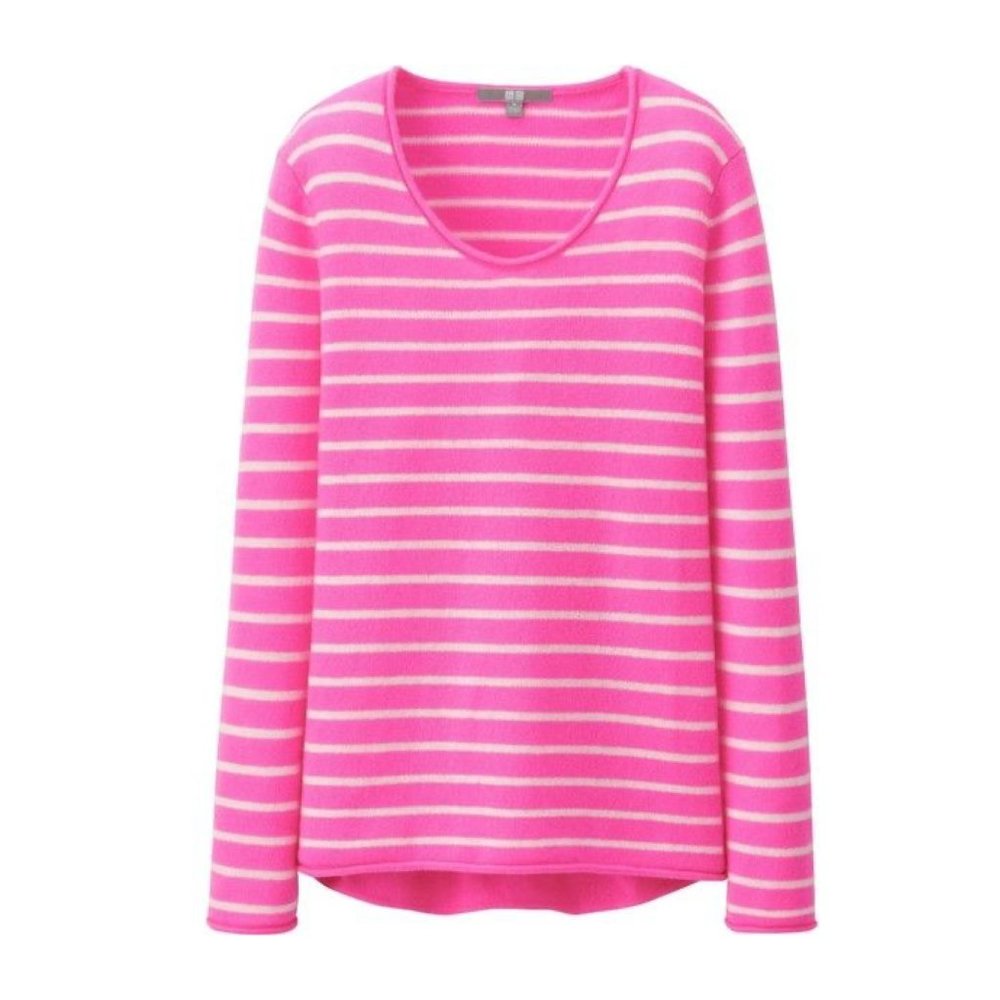 Uniqlo Hot Pink Striped 100% Cashmere Sweater